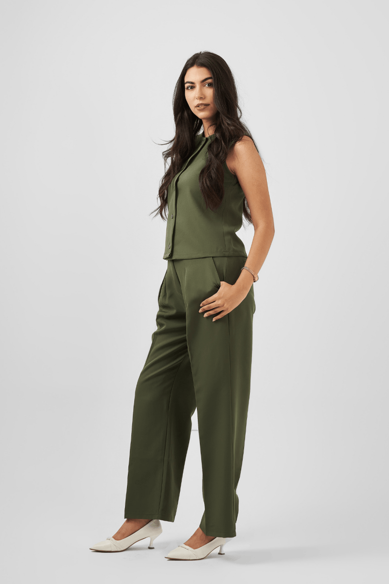 High Waist Trousers in Olive Green - Hushy Wear