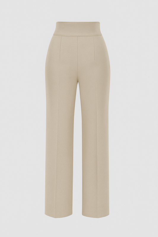 Beige High - Waist Classic Trousers - Hushy Wear