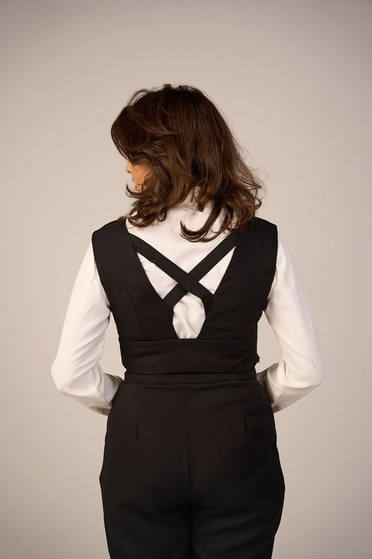 Black V - Neck Cross Back Vest Only - Hushy Wear