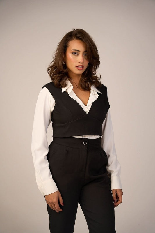 Black V - Neck Cross Back Vest Only - Hushy Wear
